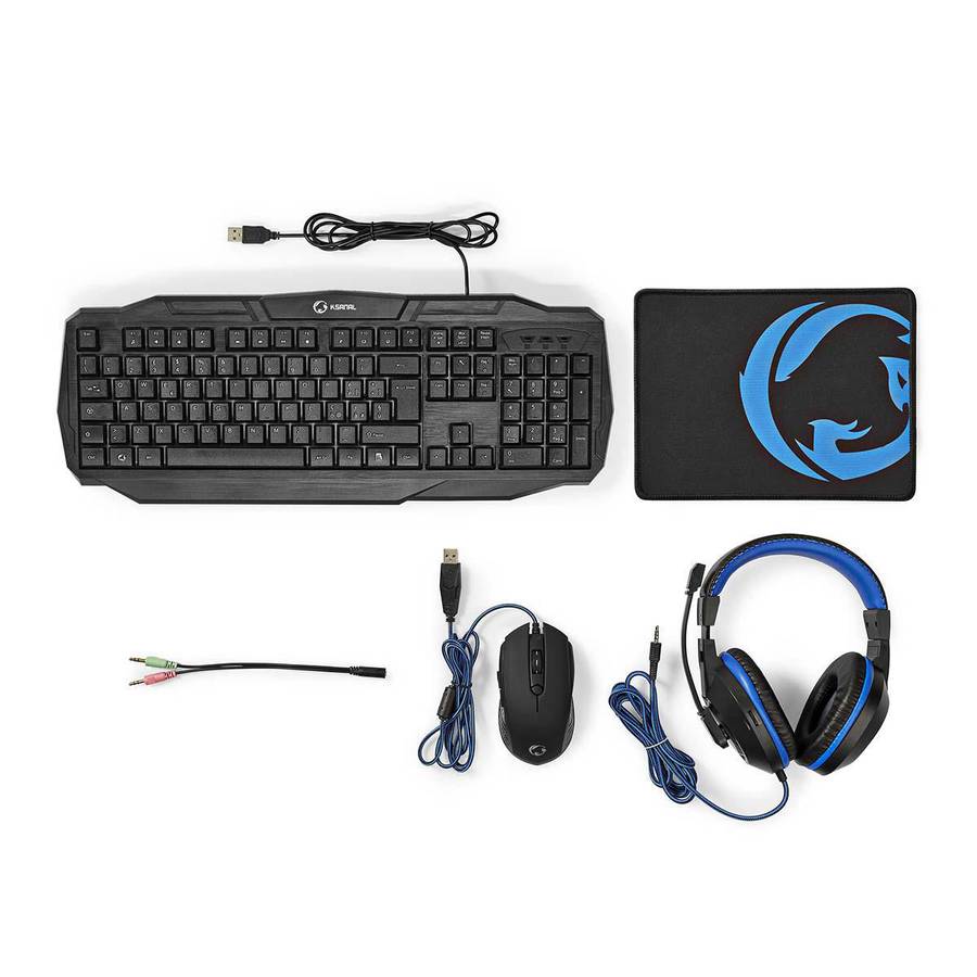 Nedis Gaming Combo Kit, tastatur, headset, mus og musematte