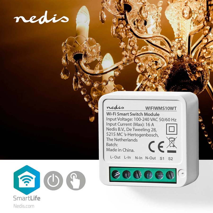 SmartLife Wi-Fi Strømbryter for innbygging, 3680W, Terminalforbindelse