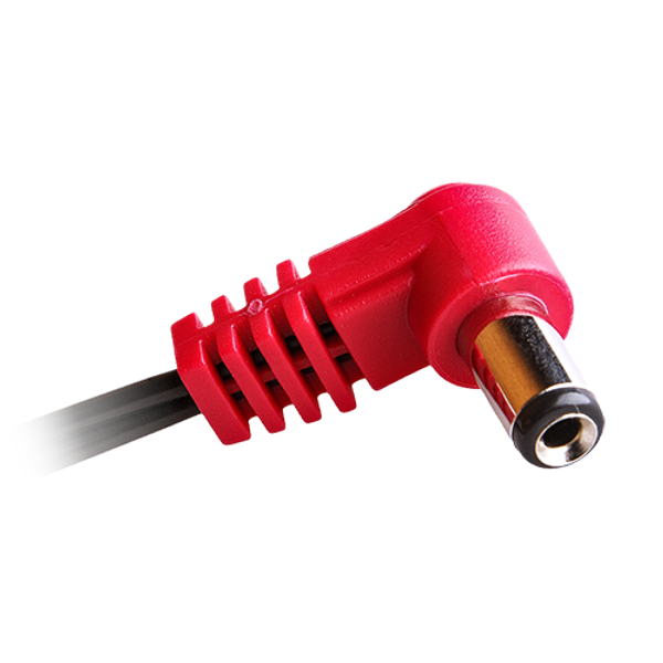 Cioks Type 2 - 5,5/2,1mm DC-plug, centre positive, L-shape, 30cm (red)