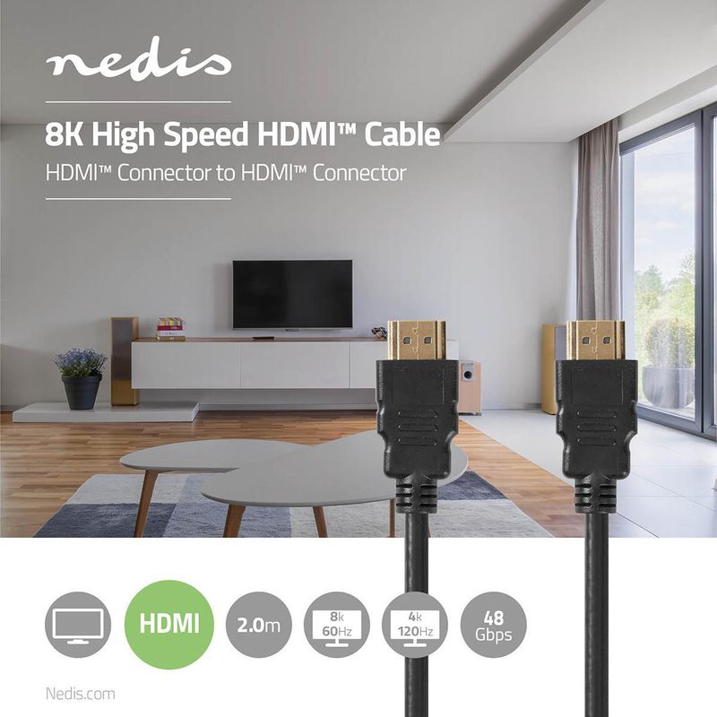 Nedis High Speed 8K HDMI kabel - Ekstremt Høy Hastighet, 8K 60Hz, 48 Gbps, 2m