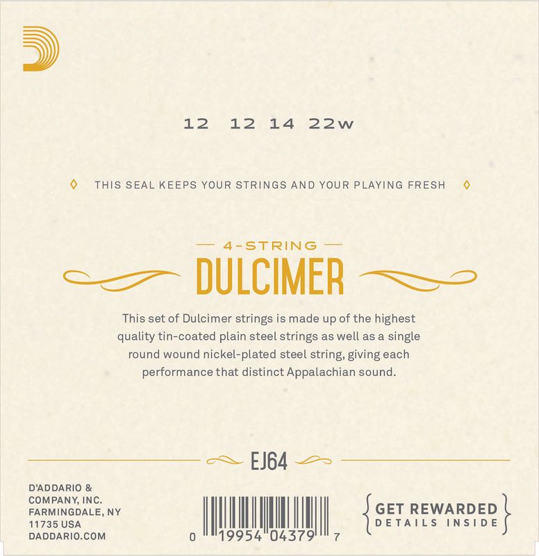 D'Addario EJ64. Strengesett Dulcimer 4str. 012-022.