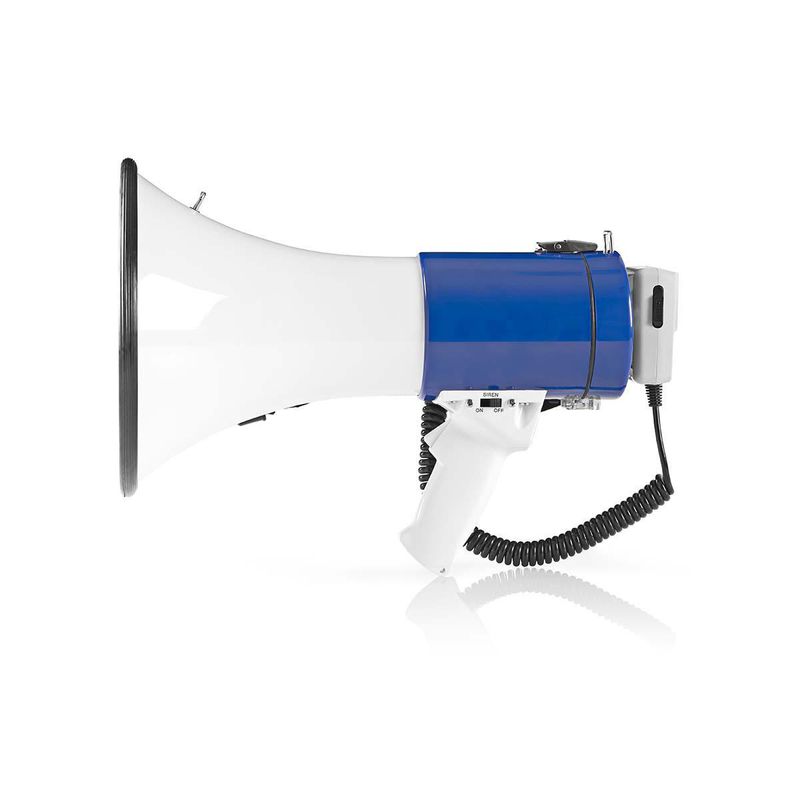 Nedis Megafon / Ropert 25 W, 1500 m Rekkevidde, Avtagbar Mikrofon, Hvit/Blå