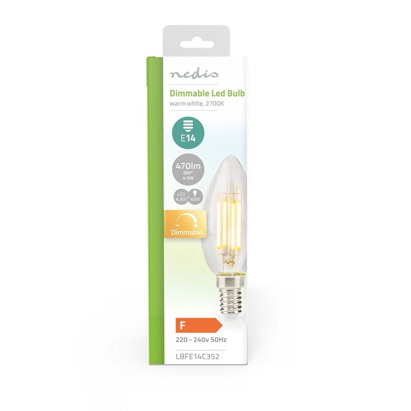 Nedis LED lyspære E14 - Dimbar | Lyshvit | 4.5W | 470 lm | 2700 K | Varm Hvit 