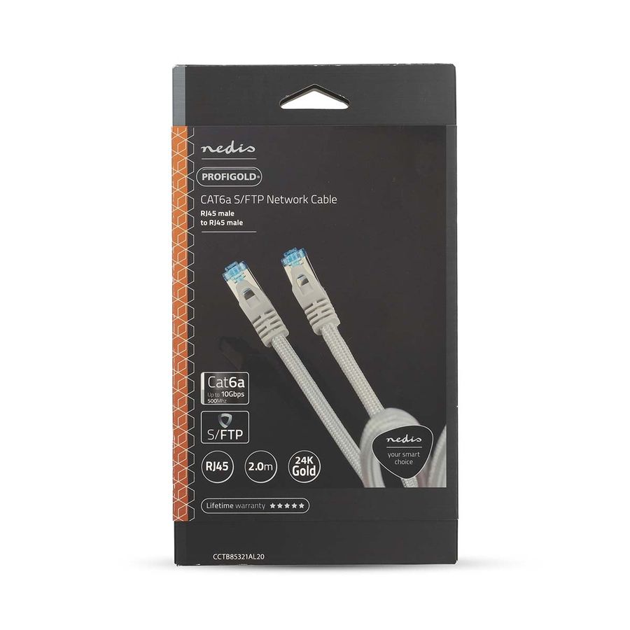 Nettverkskabel Cat6 S/FTP, 10 Gbps, Flettet / PVC, 2m, Profigold