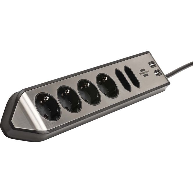 Hovedbilde Brennenstuhl Estilo Desktop-Power, 6-veis strømforgrener, 2 USB-porter, Sølv/Sort 