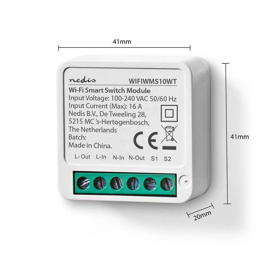 SmartLife Wi-Fi Strømbryter for innbygging, 3680W, Terminalforbindelse