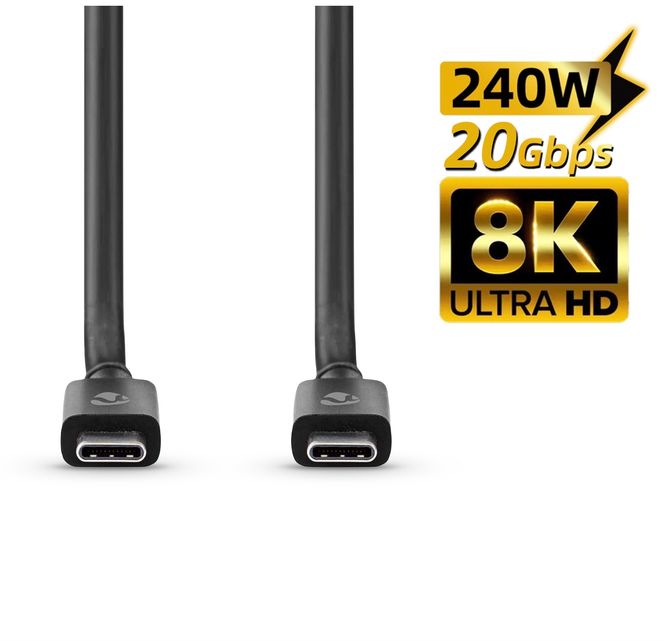 Hovedbilde Nedis USB 4.0 kabel, USB-C - USB-C, 20Gbps, 240W, high-speed, 2M
