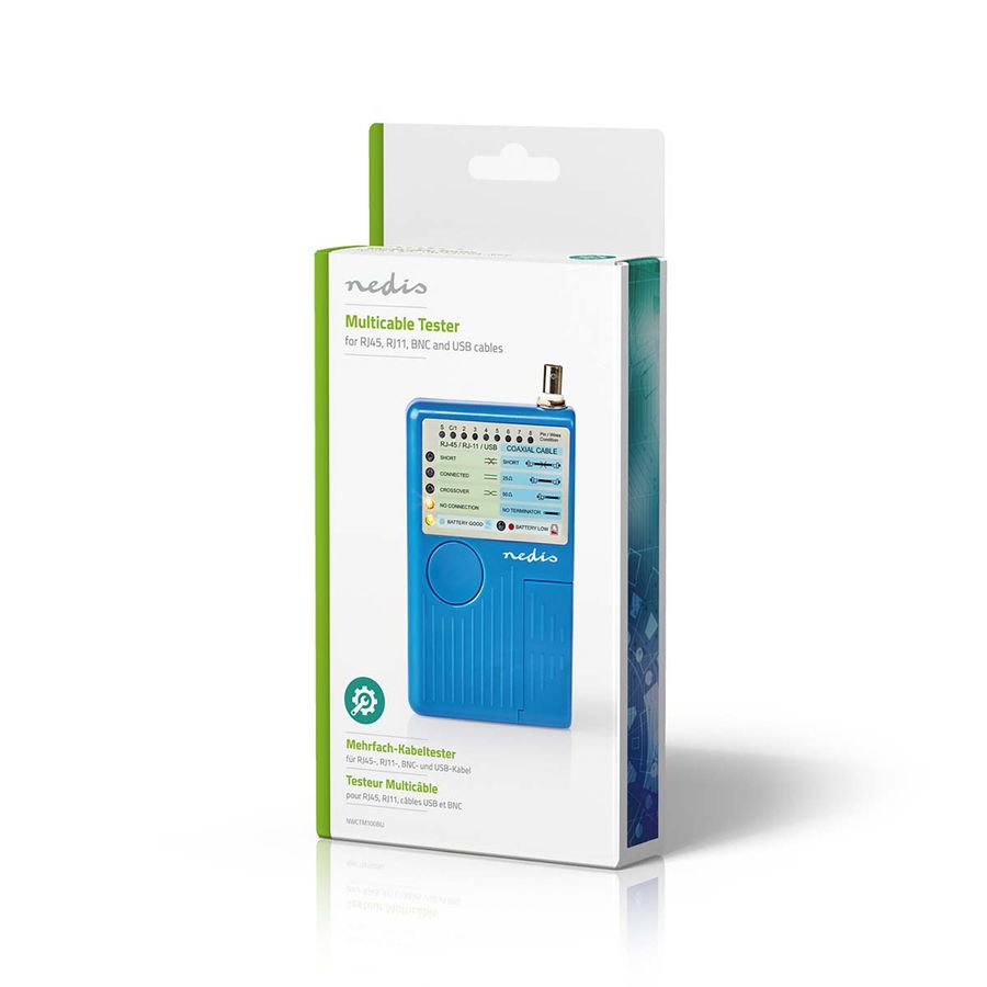 Nedis Multifunksjonell  Kabeltester for RJ45-, RJ11-, BNC- og USB-A-B-kabler