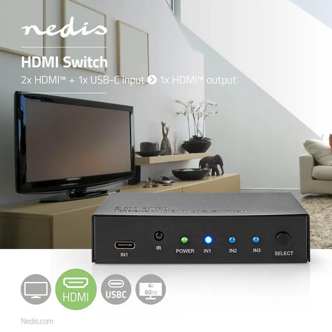 Hovedbilde Nedis HDMI Switch, 3-Port ports, 4K@60Hz, 18.0 Gbps