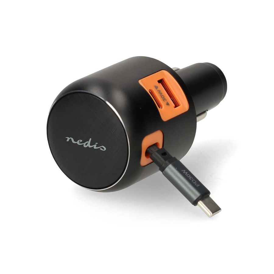 Nedis Billader 60W, 3.0A, USB-A / USB-C, Uttrekkbar USB-C-kabel, 0.70m