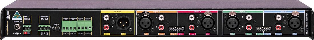 REDBACK A4435 Rackmikser med 4 innganger MP3 meldinger fra SD kort. 4 x Trigger