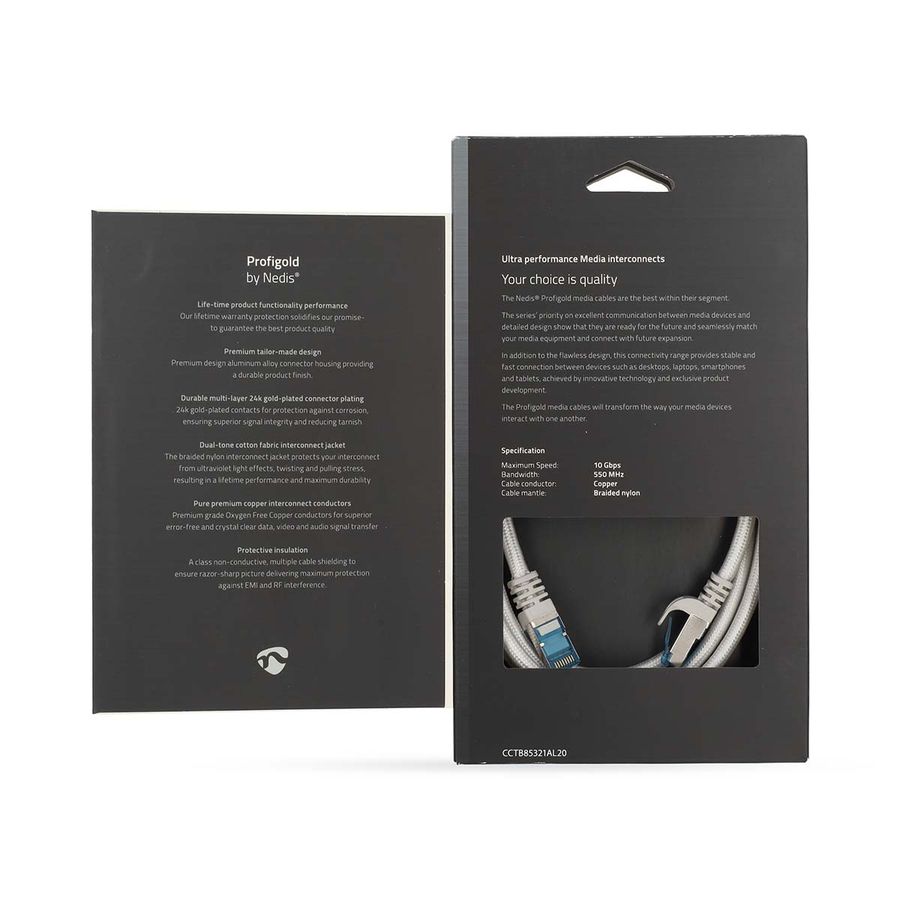 Nettverkskabel Cat6 S/FTP, 10 Gbps, Flettet / PVC, 2m, Profigold
