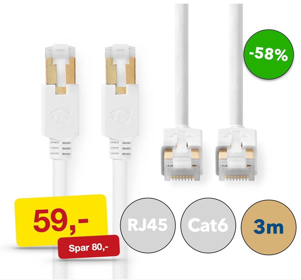 Nettverkskabel Cat6 S/FTP, hvit, 3m