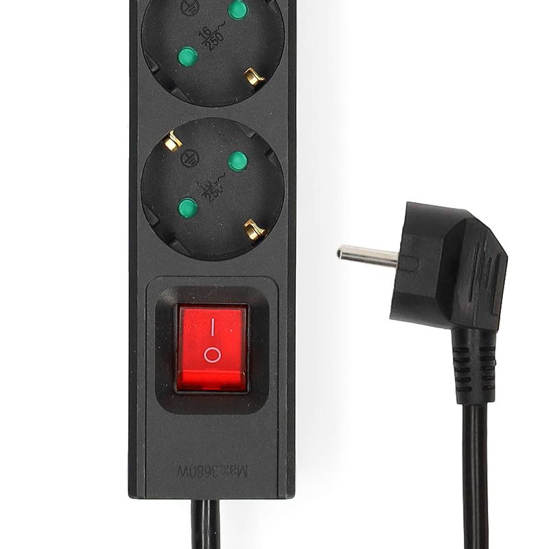 Nedis 5-veis strømforgrener, 3680W, USB-A og C lading, 1,5m kabel,  Av/på-bryter