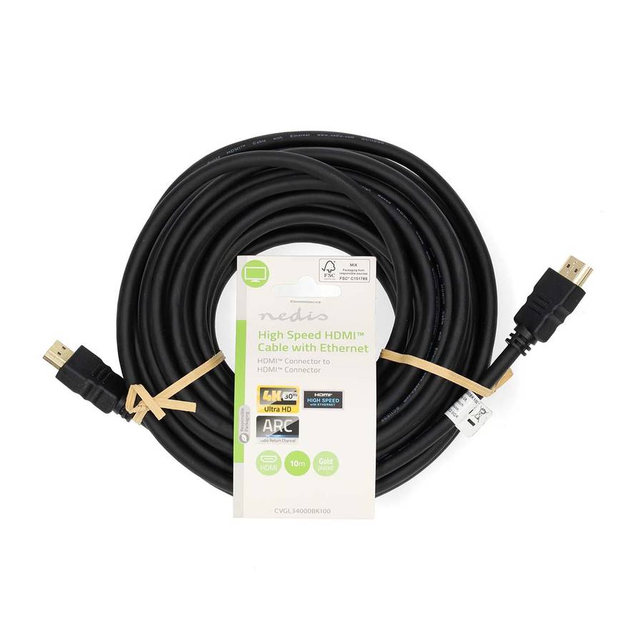 Nedis High Speed 4K HDMI kabel med Ethernet, 4K@30Hz, 10.2 Gbps, 10m