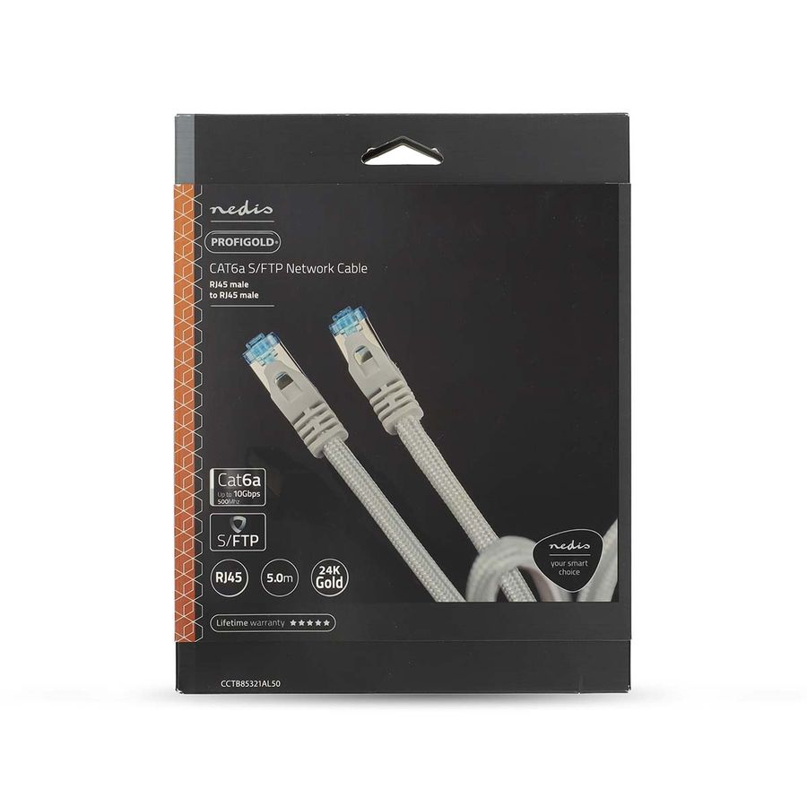 Nettverkskabel Cat6 S/FTP, 10 Gbps, Flettet / PVC, 5m, Profigold