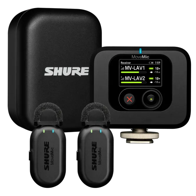 Hovedbilde Shure Movemic Two Lavs - to lavaliermikrofoner, ladeetui og kameramottaker