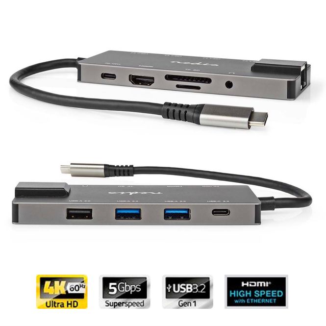 Hovedbilde Nedis USB Docking Station - USB 3.2 Gen 1  USB-C Hunn | HDMI Output / RJ45 Hun / SD / 2xUSB-C / 3.5 mm Hun / 3xUSB-A ...