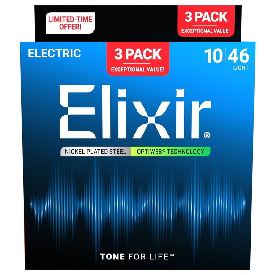 Elixir 16572 Electric Nickel Plated Steel Optiweb 010-046 3-Pack