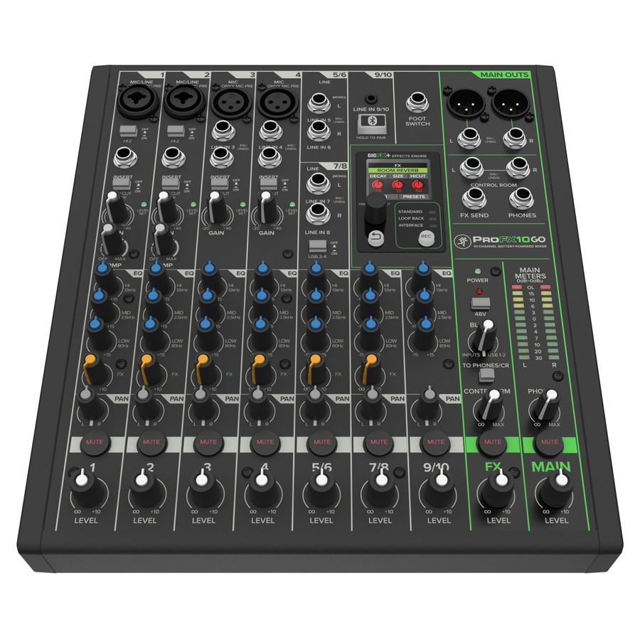 Mackie ProFX10GO 10-kanals batteridrevet mikser med effekter og USB