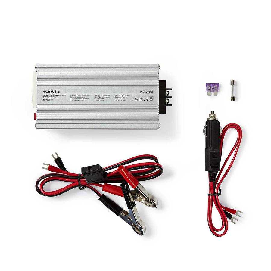 Nedis Power Inverter, Strømomformer fra 12V DC til 230V, 1xUSB port - Topp effekt: 600W