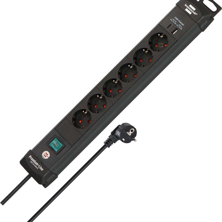 Brennenstuhl Premium Office Line Plus 6-veis m/USB C PD 1,8 m