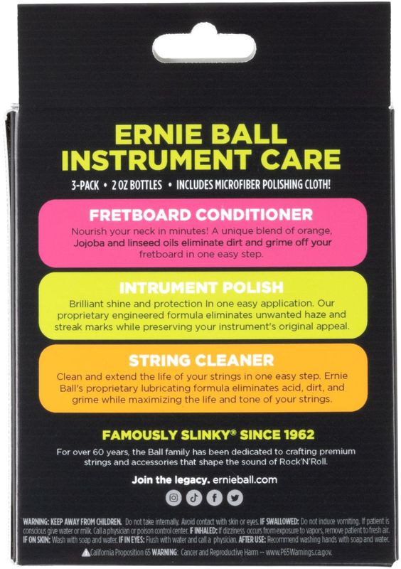 Ernie Ball EB-4225 Instrument Care, 3-Pack, Alt du trenger for å vedlikeholde instrumentet