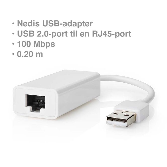 Hovedbilde Nedis USB-adapter, USB 2.0 til en RJ45-port, 100 Mbps, 0.20 m
