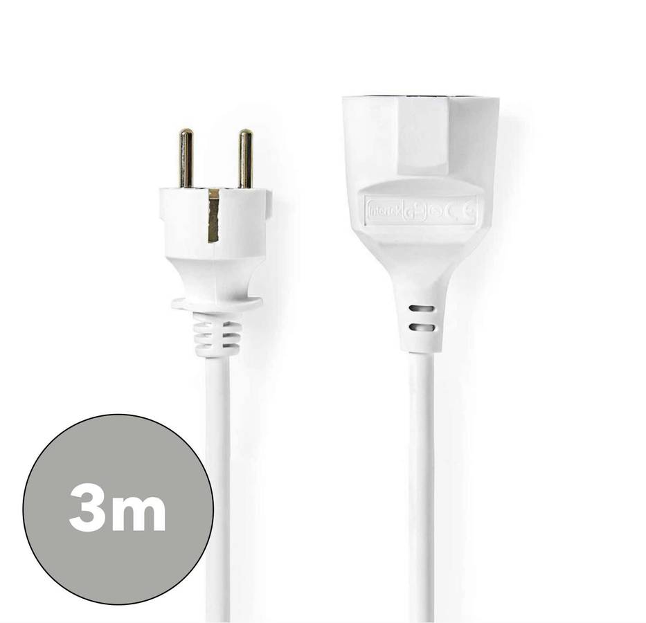Nedis - 3m Skjøteledning, 3680W, Hvit