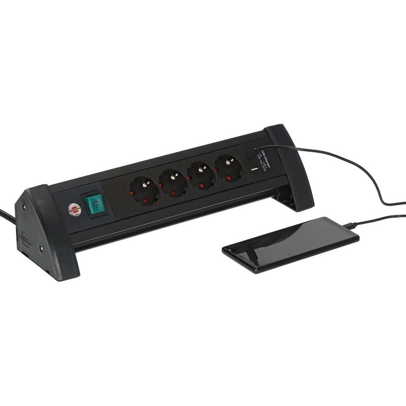 Brennenstuhl Premium Office Line Plus 4-veis m/USB-C PD 30W, USB-A 18W, 1,8m kabel