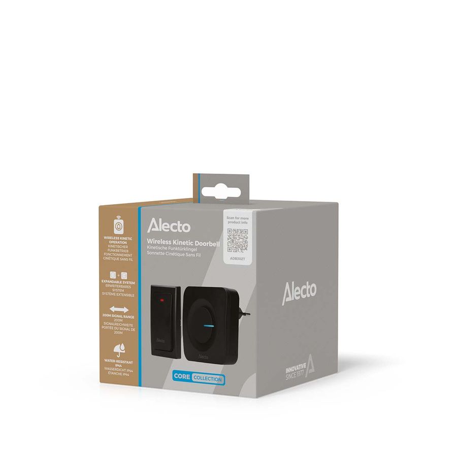 Alecto Batterifri dørklokke - Kinetisk energi, uten batterier, sort