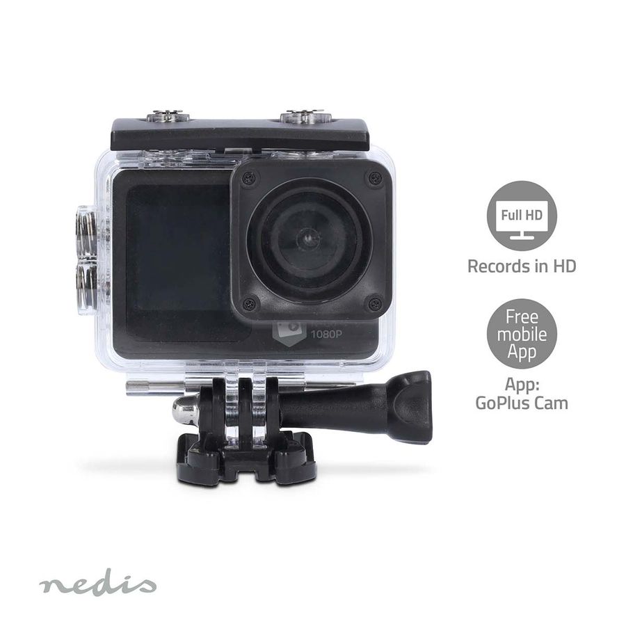 Nedis Actionkamera Dobbel Skjerm, 1080p@30fps, 12 MPixel, WiFi, HD, vanntett opptil 30M