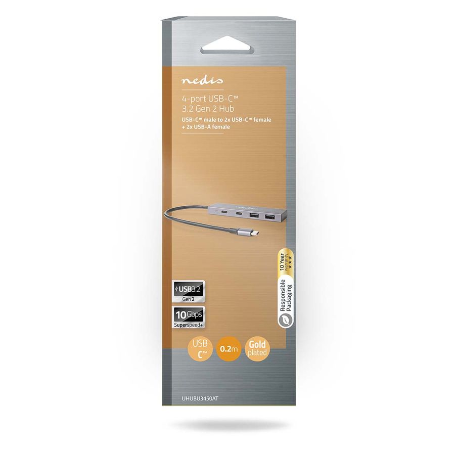 Nedis USB-hub 4-Port port, USB 3.2, USB-Strøm , 10 Gbps