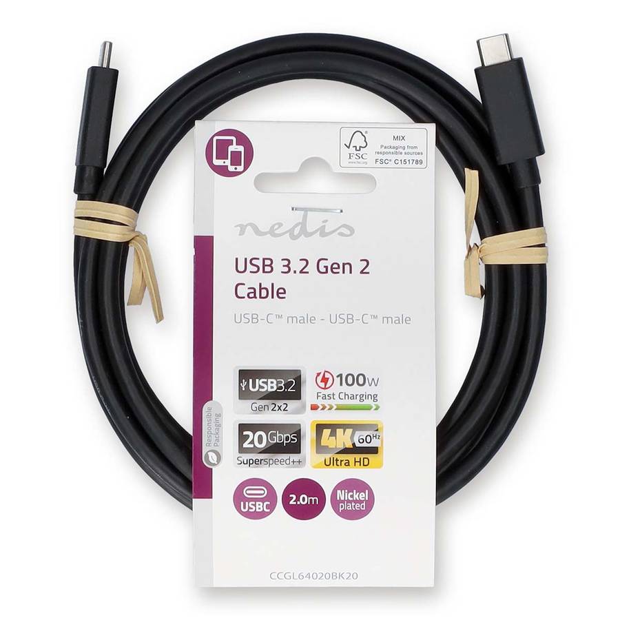 Nedis USB-C til USB C Kabel, USB 3.2 Gen 2x2, 2M